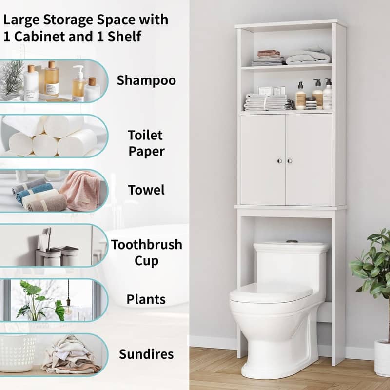 Over The Toilet Storage Cabinet,2 Open Shelves - 8.5"D x 23.6"W x 74.8"H