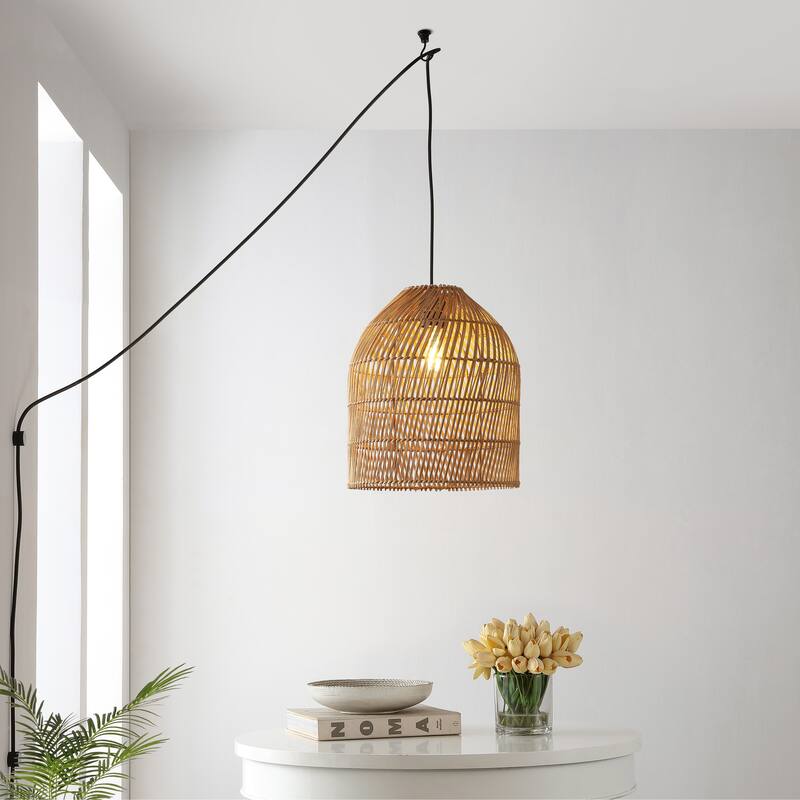 Lucas 1-Light Farmhouse Coastal 180" Cord Plug-In or Hardwired LED Pendant, by JONATHAN Y