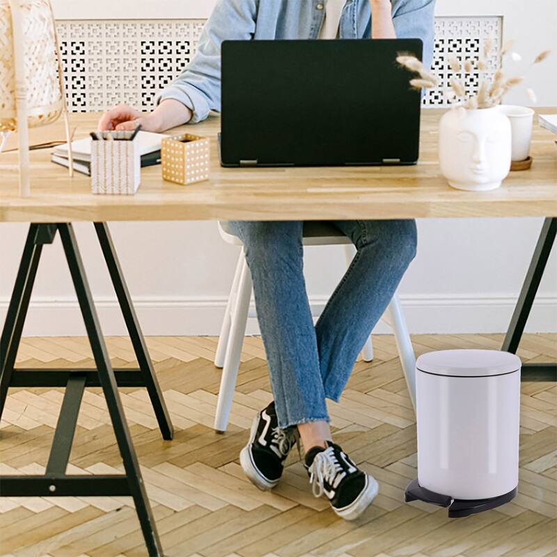 Soft Close Lid Stainless Steel Round Step Trash Can Waste Bin 6-liters -1.6-gal. - 1.6