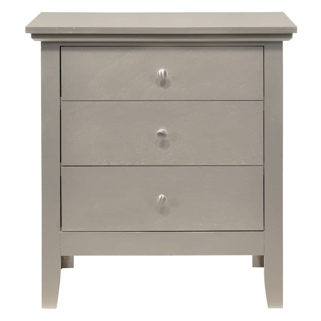 3-Drawer Wood Nightstand - 26" - Silver Champagne