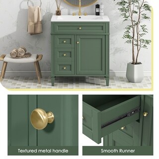 Green Bathroom Storage Cabinet 30 Inch Bathroom Vanity with Resin Sink ...