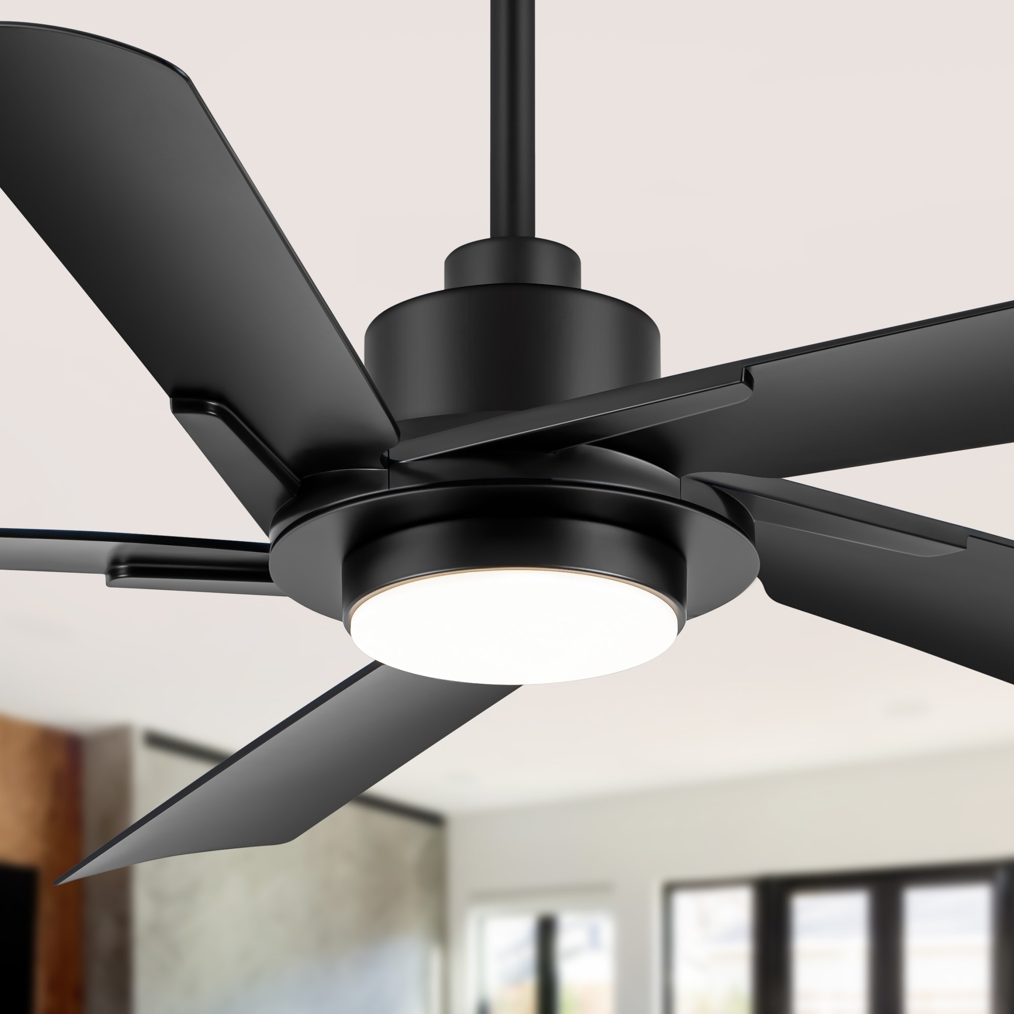 60" Modern Black ABS 5-Blade Propeller Ceiling Fan with Light and Remote