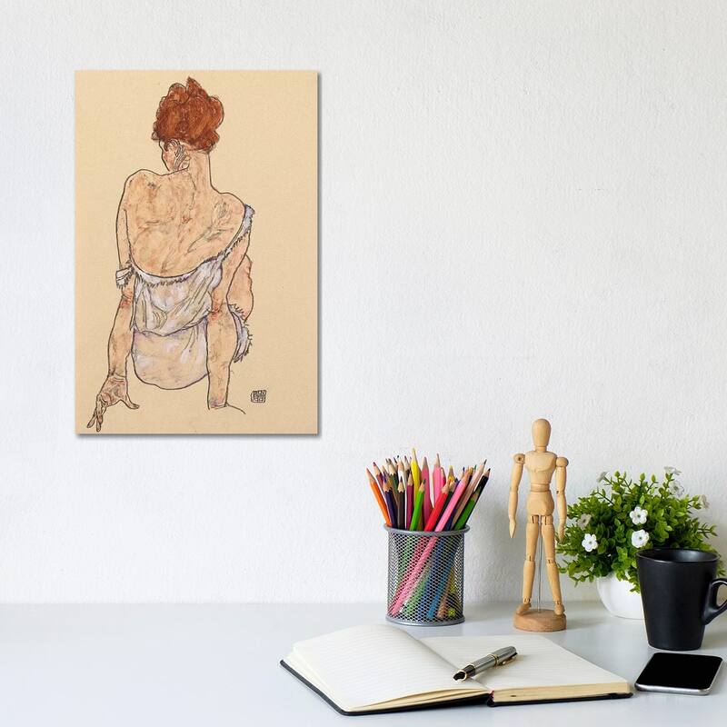 iCanvas "Seated Woman In Underwear, Rear View, 1917" by Egon Schiele Canvas Print - 12x8x0.75