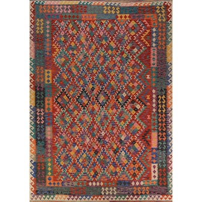 Geometric Kilim Reversible Area Rug Flatweave Multi-Color Wool Carpet - 8'2"x 11'4"