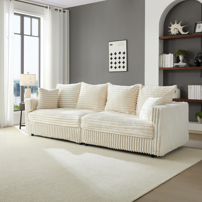 104.3" Plush Corduroy Cloud Couch, Modular Sectional Sofa with Pillows, Deep Seat Convertible Lounge Chair for Apartment