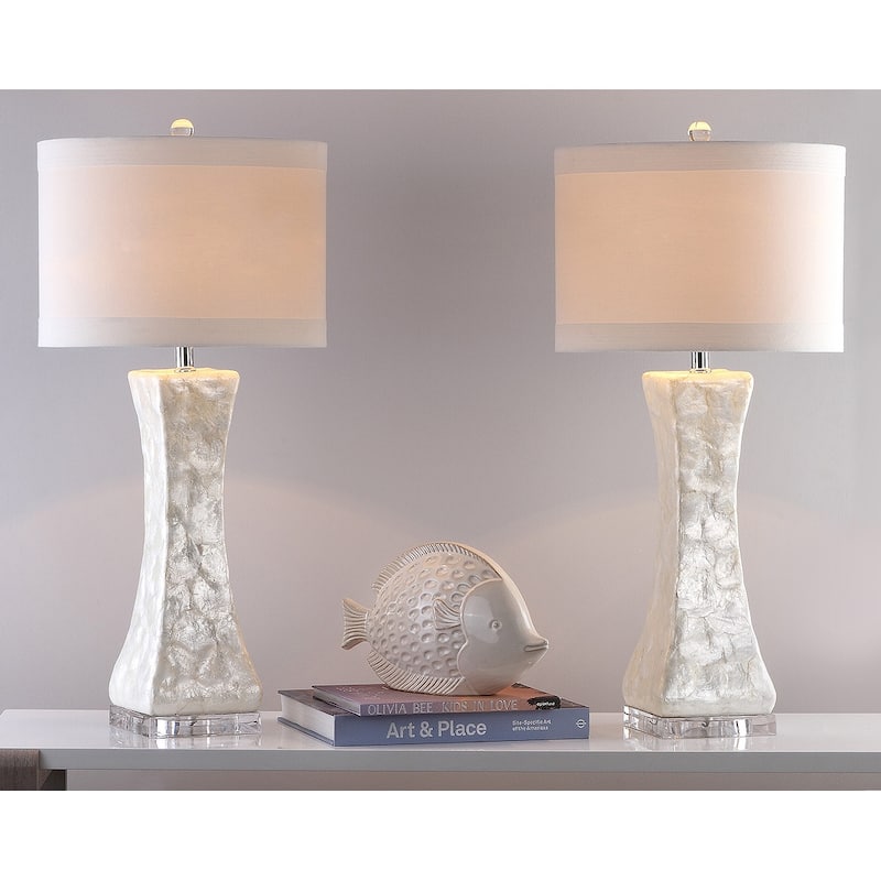 SAFAVIEH Lighting 30.5-inch White Shelley Concave Table Lamp (Set of 2).