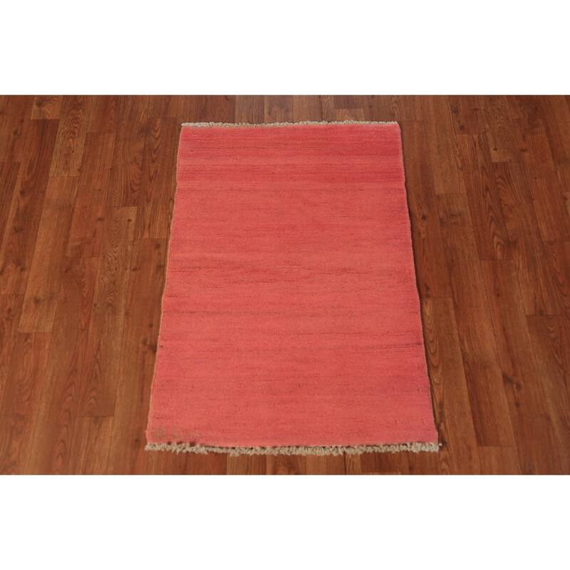 Pink Gabbeh Modern Rug Hand-Knotted Foyer Wool Carpet - 2'0" x 2'11"