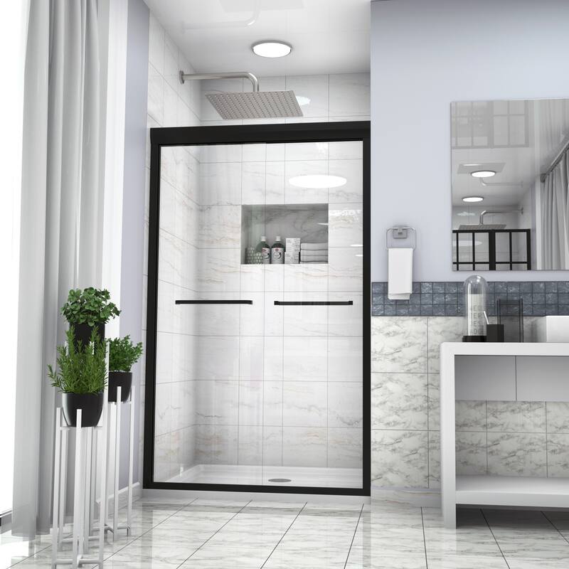 48" W x 76"H Framed Double Sliding Shower Doors - 48'' x 0.32'' x 76'' - Matte Black