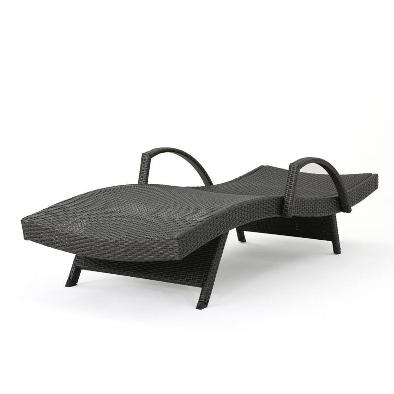 Outdoor Curved Wicker Lounge Chair Set of 2, Water Resistant Adjustable Reclining Chairs with Armrests & Folding Legs