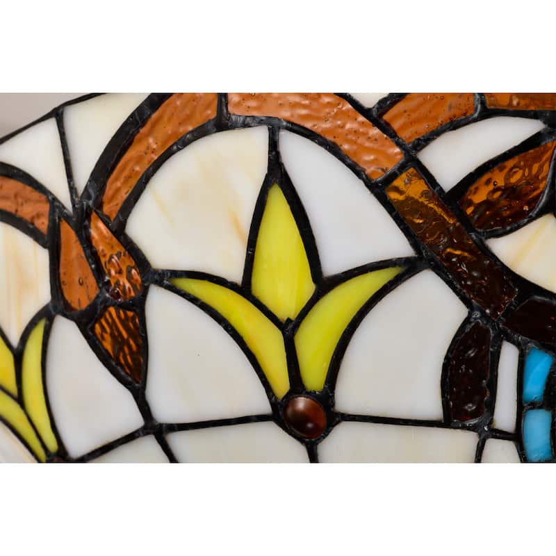 Elspeth Ivory Amber Flushmount Ceiling Lamp Tiffany Style Glass Shade - Ivory-Amber