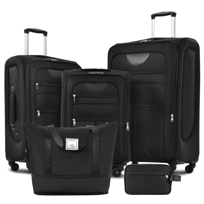 Anmytek Lightweight Expandable Softside Spinner Luggage 3 Piece Travel Set with Duffel Bag 22 26 30 Inch - Black