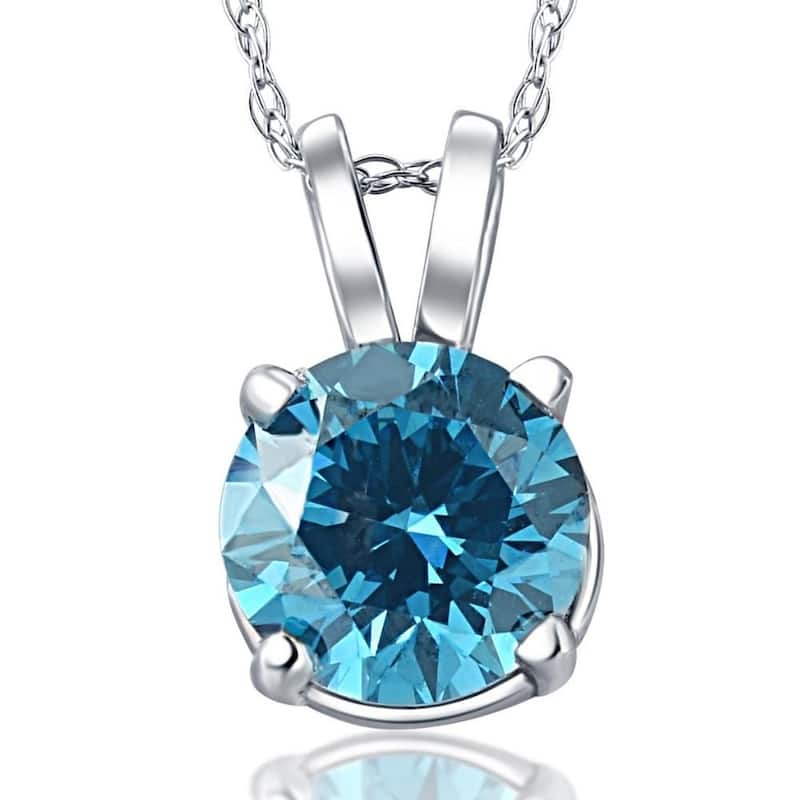 Bliss Diamond 2ct Blue Diamond Solitaire White Gold Pendant Lab Grown - White - 18 Inch