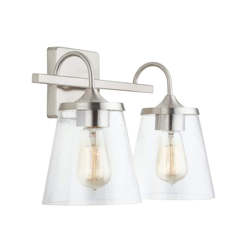 Jayne 2-light Bath/ Vanity Fixture w/ Clear Seeded Glass - Brushed Nickel