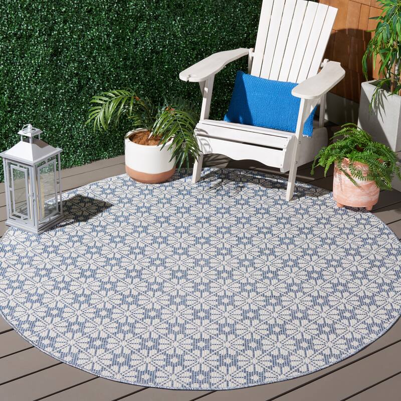 Martha Stewart by SAFAVIEH Matty Indoor/ Outdoor Rug - 6'5" Round - Navy/Ivory