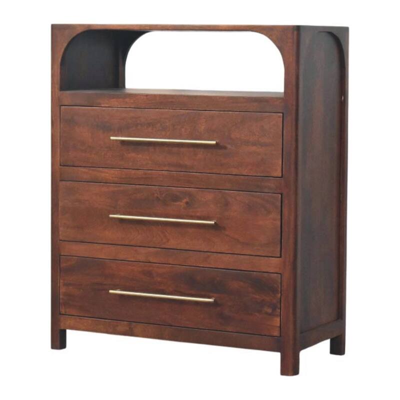 Artisan Furniture Solid Wood Arched Edge 3 Drawer Chest Brown