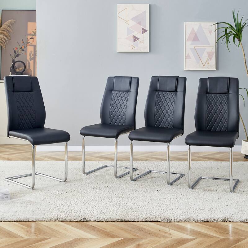 Faux Leather Dining Room Chairs with Upholstered Seat, Modern Kicthen Chairs Armless Accent Chairs with Metal Legs, Set of 4
