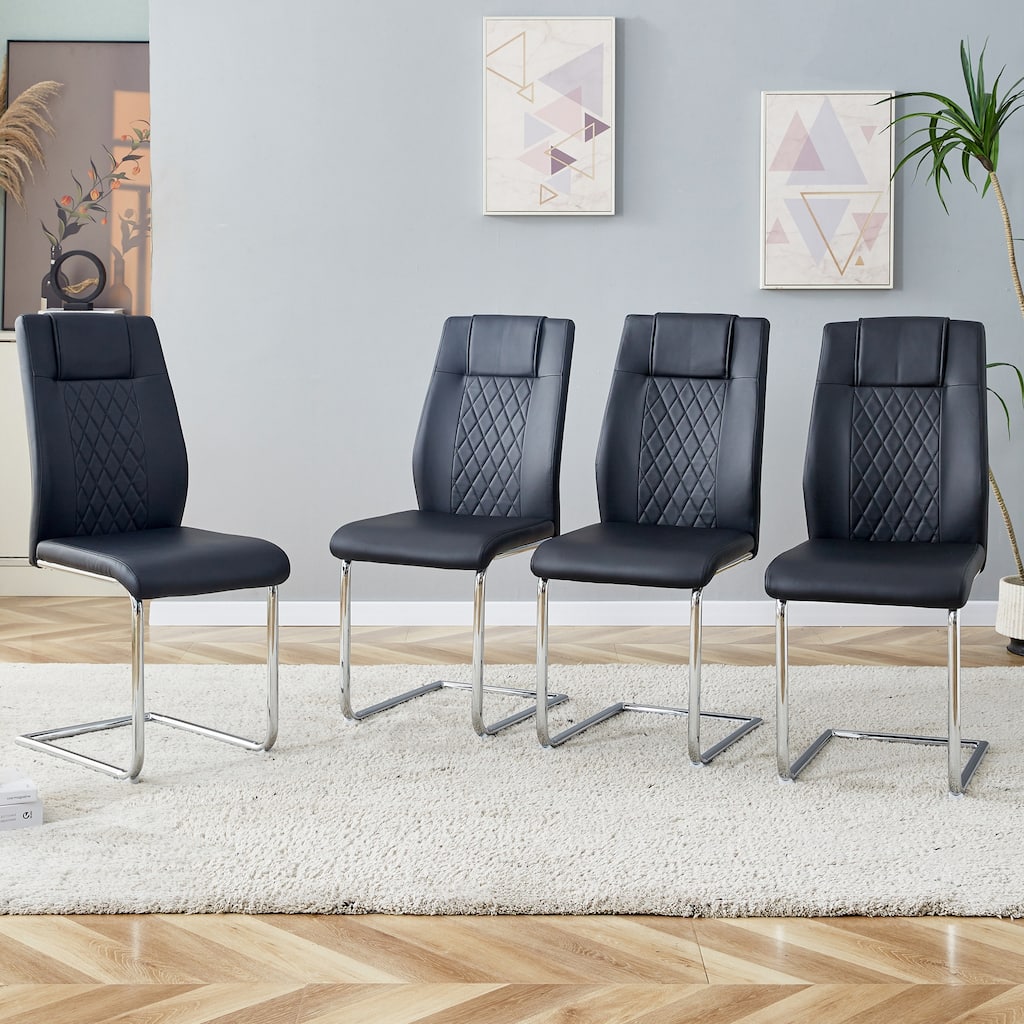 High Backrest Dining Chair Side Chair Black Dressing Chair Accent Chair Set of 4 Kitchen Chair Leather Chair