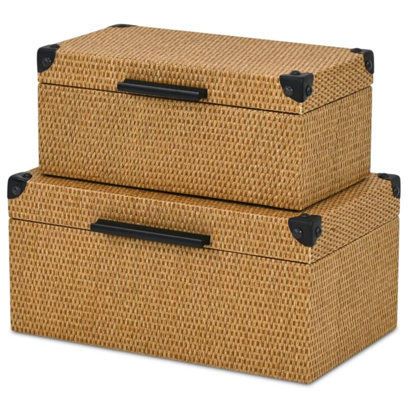 Weave Style Wicker Rectangular Nesting Boxes - 12.25" - Brown - Set of 2