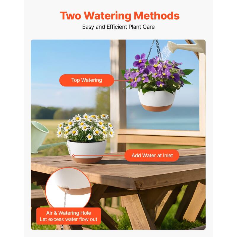 2-Pack 10" Self-Watering Hanging Planters with Drainage Holes - 9.84 x 9.84 x 5.91 in