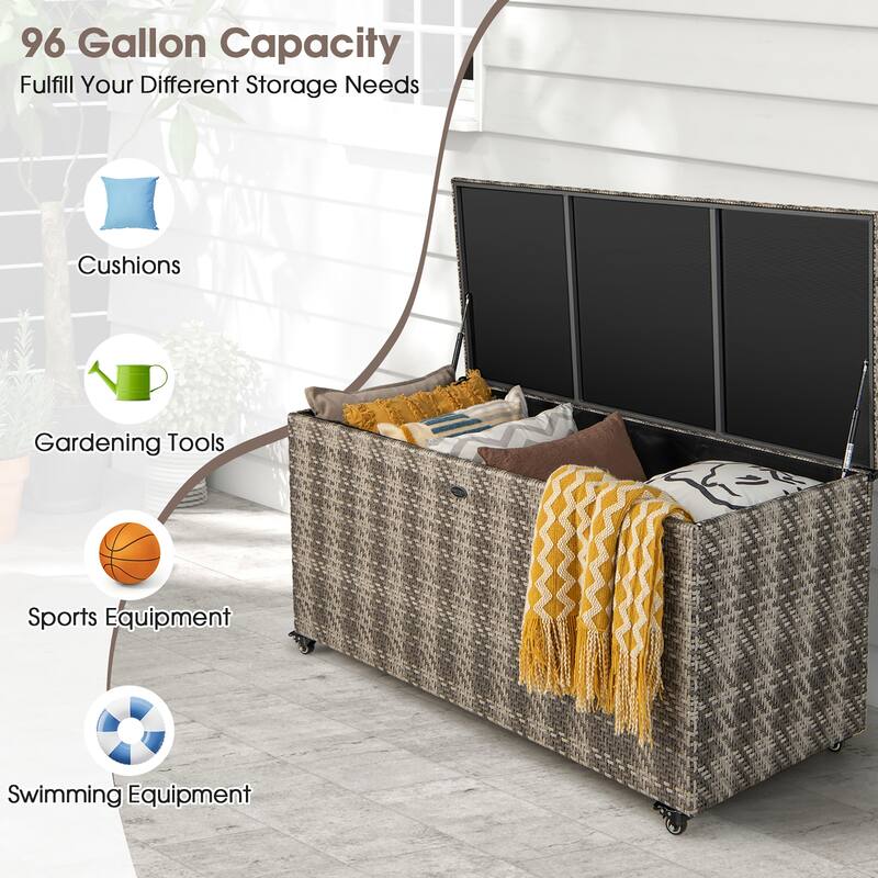 Costway 96 Gallon Patio Rattan Storage Deck Box Container Garden Liner - See Details