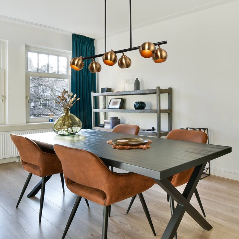 Modern 6-Light Black Gold Linear Chandeliers Glam Metal Island Light for Dining Room - L31" x W5.5" x H13.5"