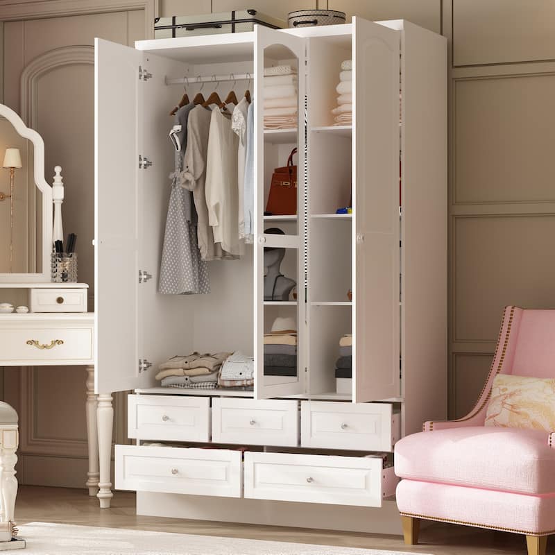 Modular Majesty Double Wardrobe Mirror-Front Storage Closet Armoires
