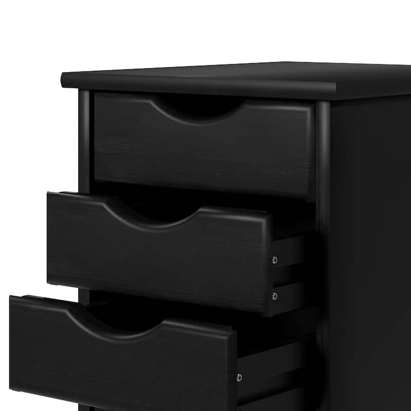 Adeptus Original Roll Cart, Solid Wood, 4 Plus 1 Drawer Narrow Roll Cart Black