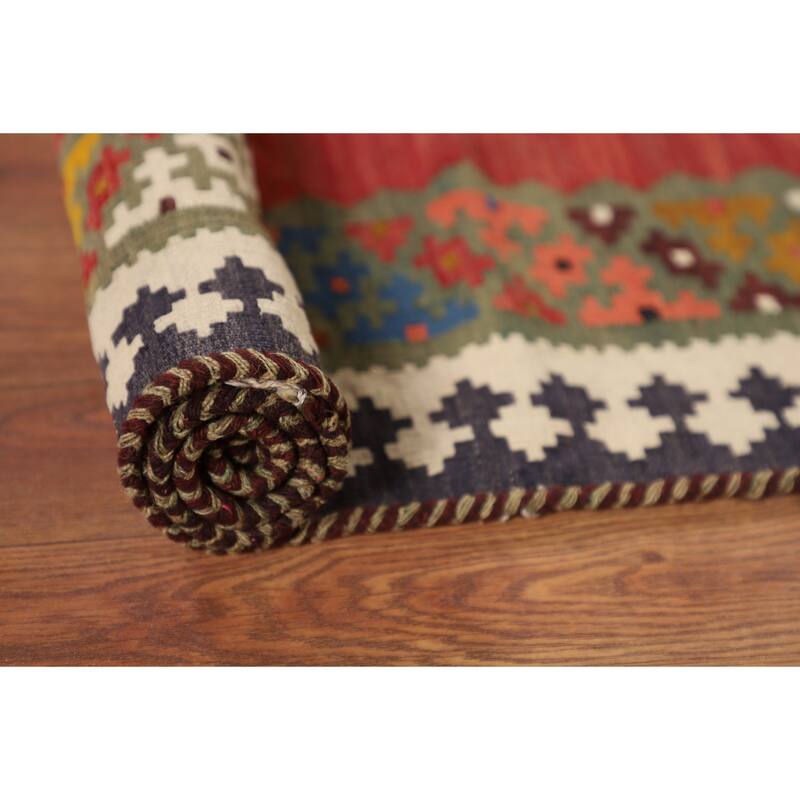 Kilim Qashqai Persian Vintage Rug Hand-Woven Reversible Wool Carpet - 4'1"x 6'0"