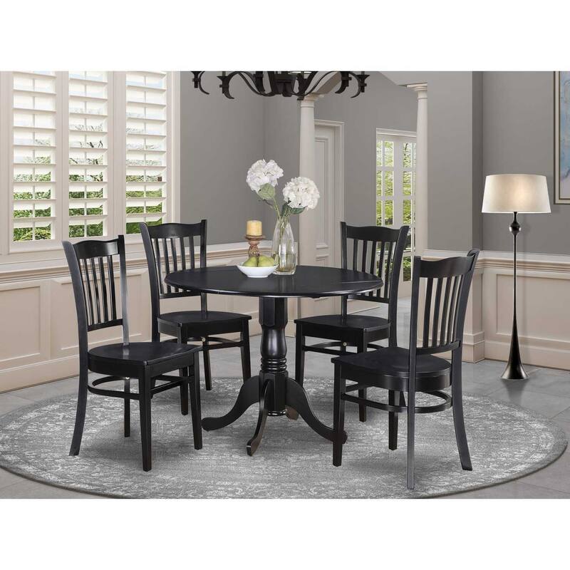 HomeStock 5-Piece Round Black Finish Solid Wood Top Dining table with 4 Chairs