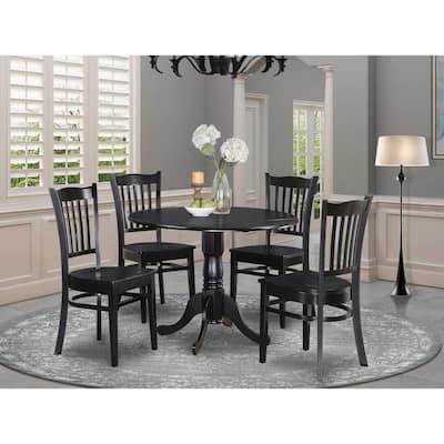 HomeStock 5-Piece Round Black Finish Solid Wood Top Dining table with 4 Chairs