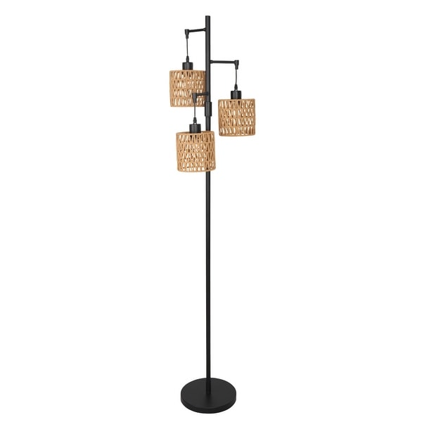 3 Light Rattan Standing Tall Lamp Vintage Floor Lamps Non dimmable Black
