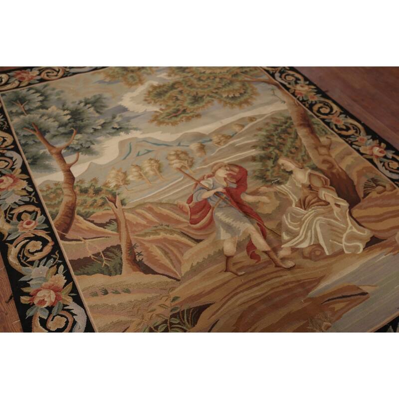 Hand Woven Oriental 100% Wool Carpet Traditional Pictorial Beige & Ivories Tapestries Area Rug - 5' 11'' X 4' 9''