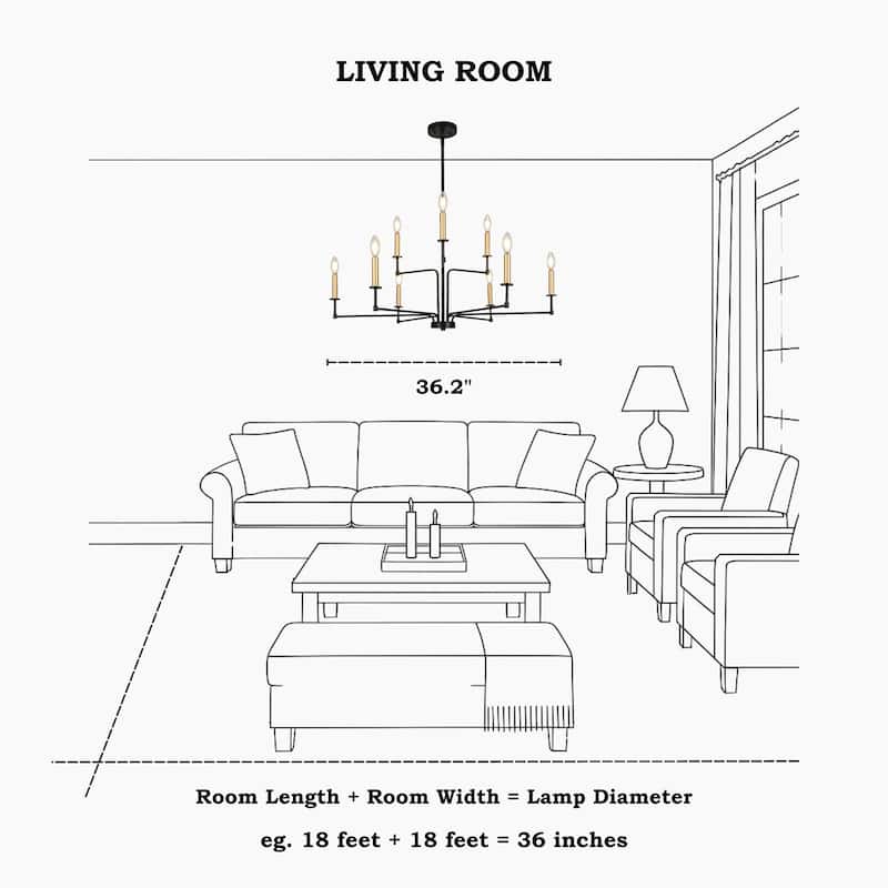 Modern Tradition 9-Light Chandeliers Black Gold Chandeliers Light Fixtures for Dining Room - 36.2 " × 17.3 "