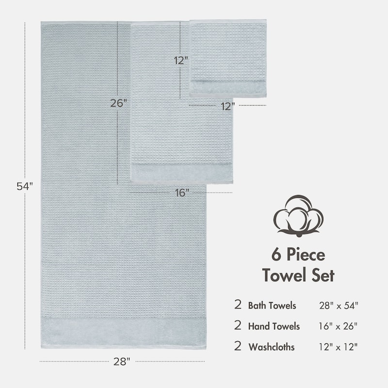 Madison Park Spa Waffle Cotton Waffle Jacquard Antimicrobial Bath Towel 6 Piece Set