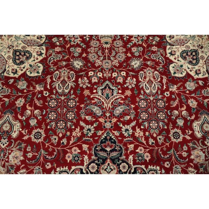 Hand Knotted Oriental 100% Wool Carpet Traditional Floral Red Tabriz Area Rug - 12' 3'' X 9' 1''