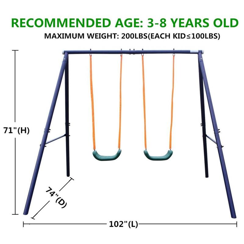 Roomfitters Two Station Metal Swing Set for Outdoor Backyard Fun, Stable A-Frame Design for Active Play, Blue
