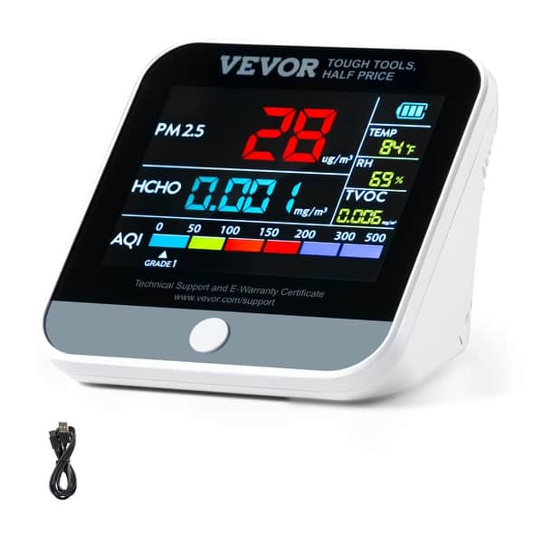 slide 2 of 21, VEVOR Air Quality Monitor TVOC AQI Tester for Indoor/Outdoor, Air Quality Meter w/Alarm Thresholds Mini model