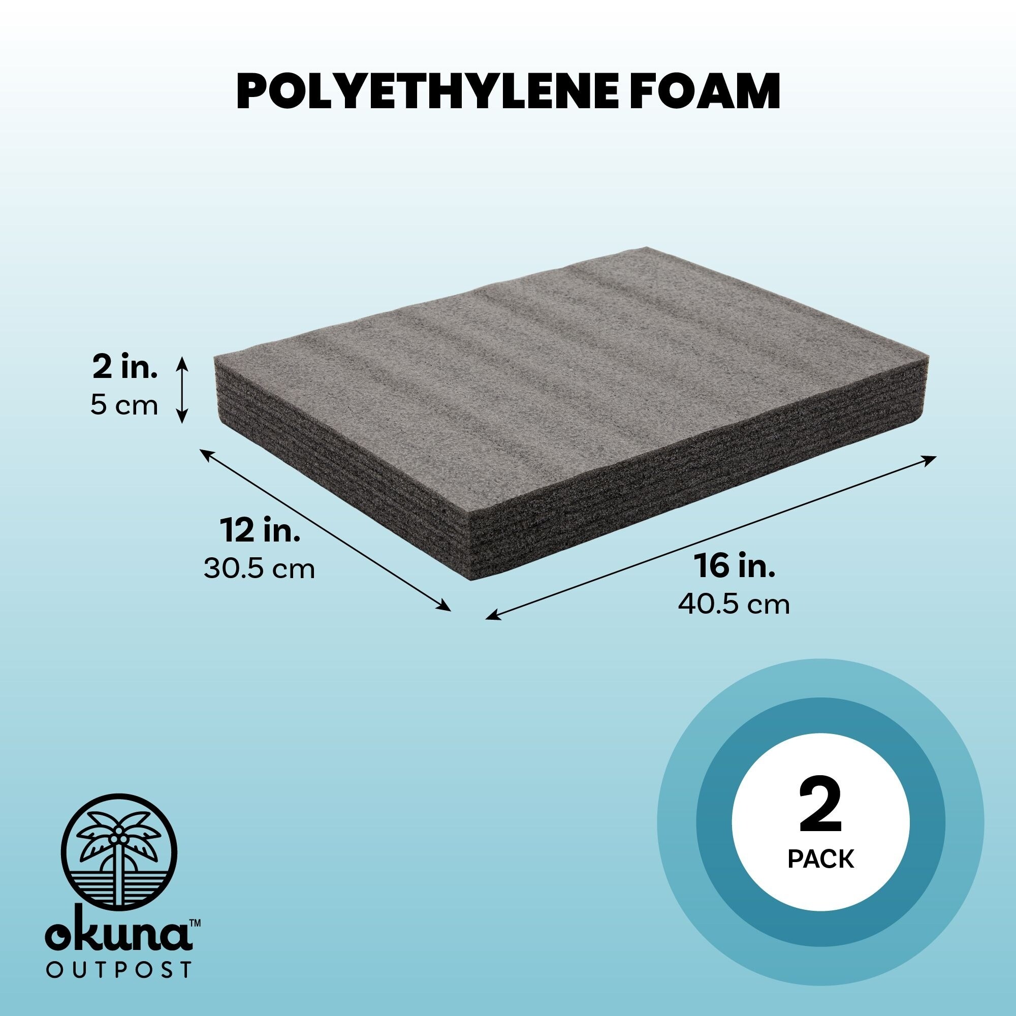 2 Pack Black Packing Foam Sheets, 2 inch Polyurethane Cushioning Inserts for Cases, Moving, 12 x 16 in