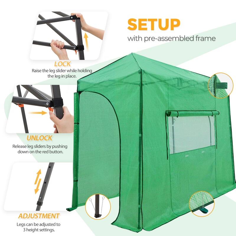 EAGLE PEAK 10x5 Portable Lean to Walk-in Greenhouse Pop-up Indoor Outdoor Canopy, Roll-Up Entry Doors and Roll-Up Side Windows