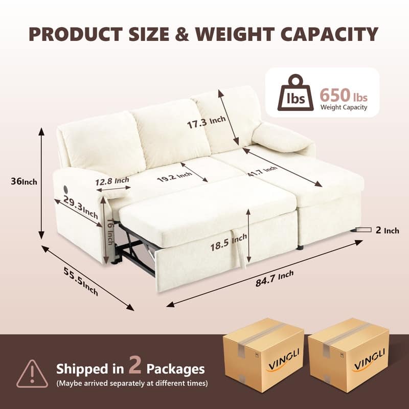 Modern L-Shaped Upholstered Velvet Sleeper Sectional Sofa bed with Chaise and Queen Pull Out Bed