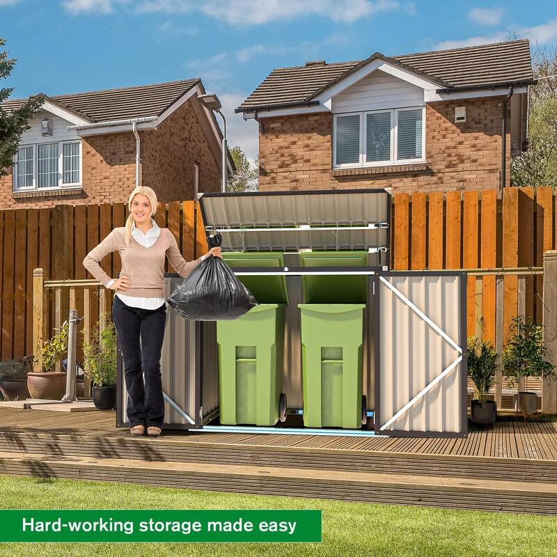 AECOJOY 46 Cu.Ft Horizontal Outdoor Storage Cabinet Box Sheds w/ Lockable Door - 46 Cu. Ft