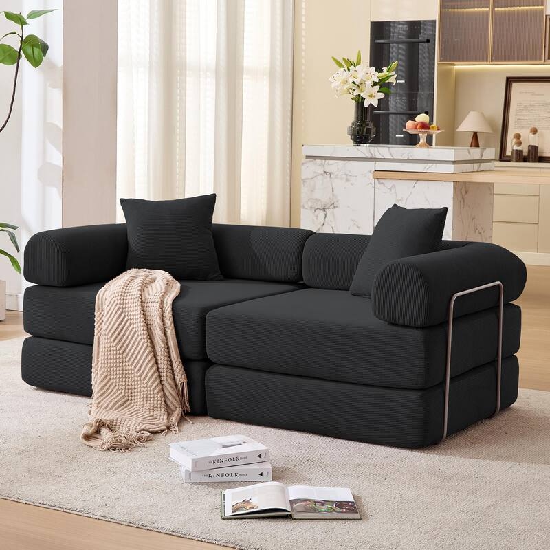 Modular Couch Sofa Bed, Convertible Design with Removable Armrests,Folding Mattress Couch for Small Spaces ,No Assembly