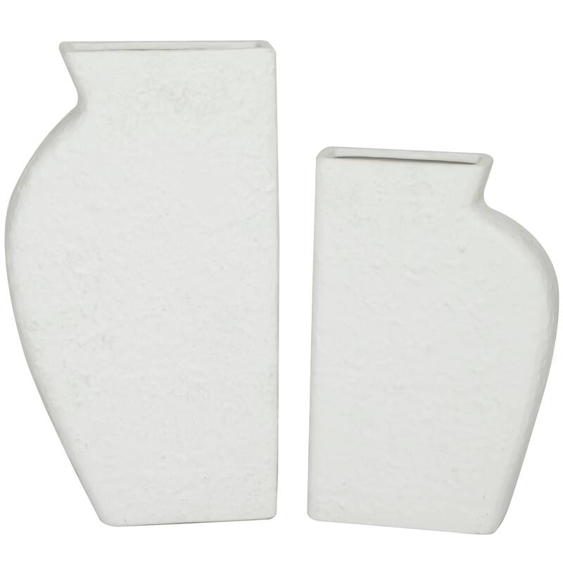 CosmoLiving by Cosmopolitan White Ceramic Textured Decorative Vase (Set of 2) - 9"W, 14"H