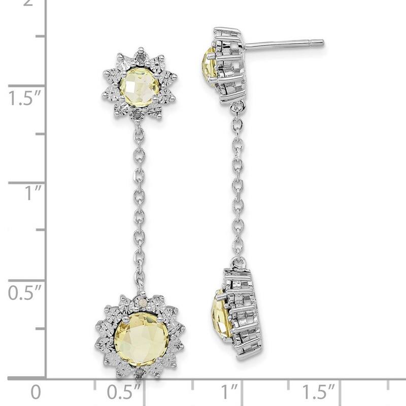 Curata 925 Sterling Silver Polished Post Earrings Diamond and Lemon Quartz Earrings - 44x12mm Wide