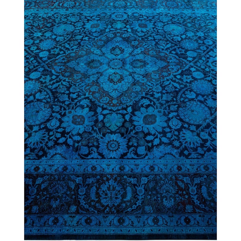 Overton Hand Knotted Wool Vintage Inspired Modern Contemporary Overdyed Blue Area Rug - 8' 1" x 9' 10"