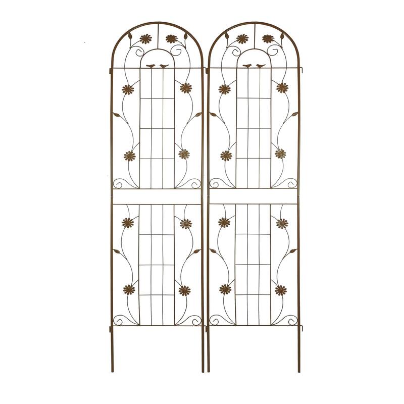 2 Pack Metal Garden Trellis Rustproof Trellis for Climbing Plants Outdoor Flower Support Brown
