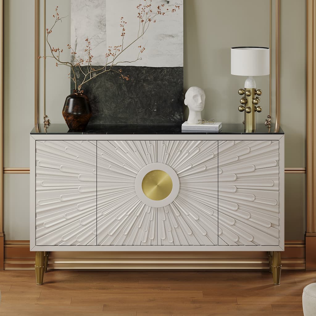 Modern 62.99'' Sideboard Decorative Cabine with Sintered Stone Top - 62.99"L x 15.75"D x 38 58"H