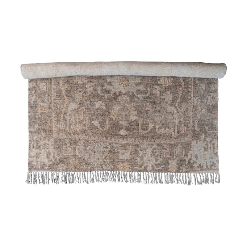 Cotton Chenille Distressed Print Rug with Fringe