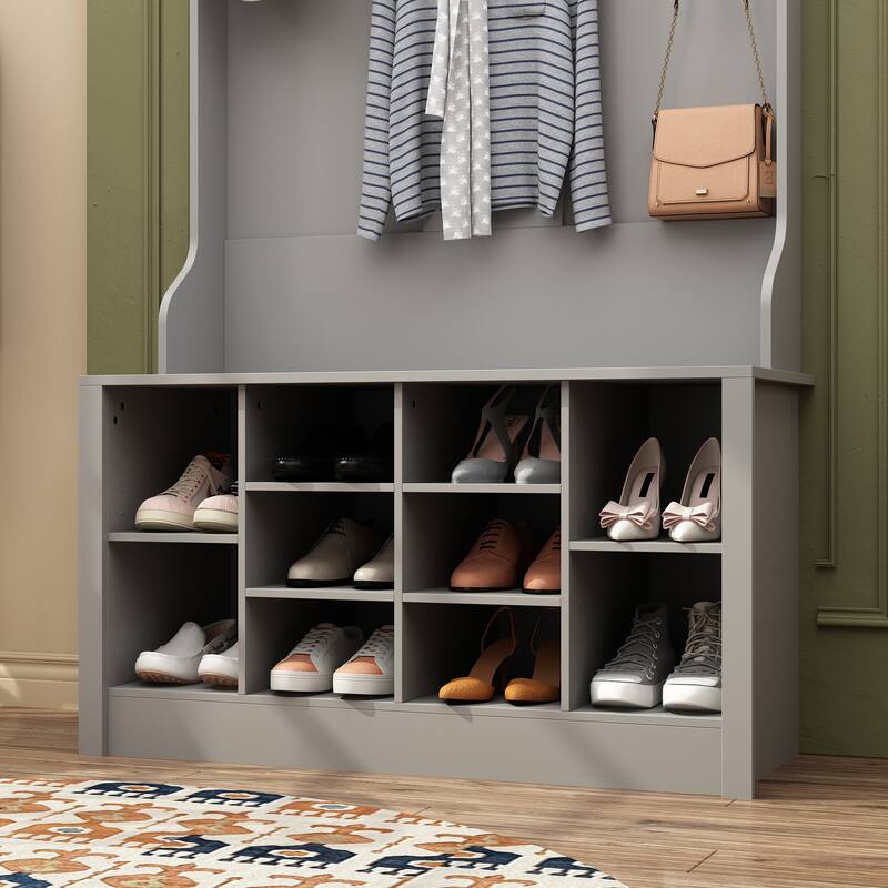 Coat Rack and Storage Bench Hall Tree with Shoe Rack for Entryway