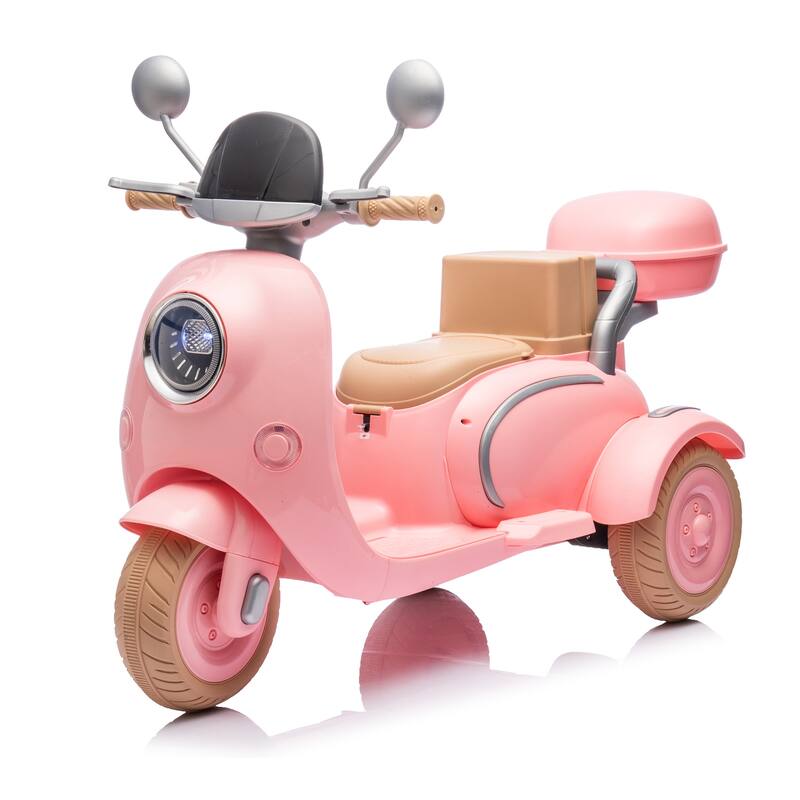 12V Ride-On Two-Seater Motorcycle for Kids, Three-Wheel Design, USB, Bluetooth, Adult Seat Flip, and Storage for Ages 3-6.